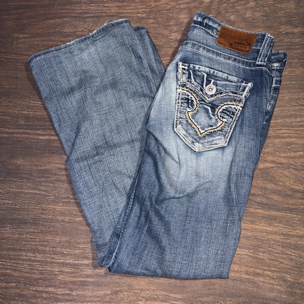 Big Star Ultra Low Rise Sweet Boot 25x30.5 Y2K Hemmed Denim Blue Jeans